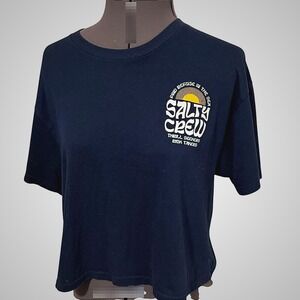 Salty Crew Navy Crop Top with Graphic Ladies Size L NWOT
